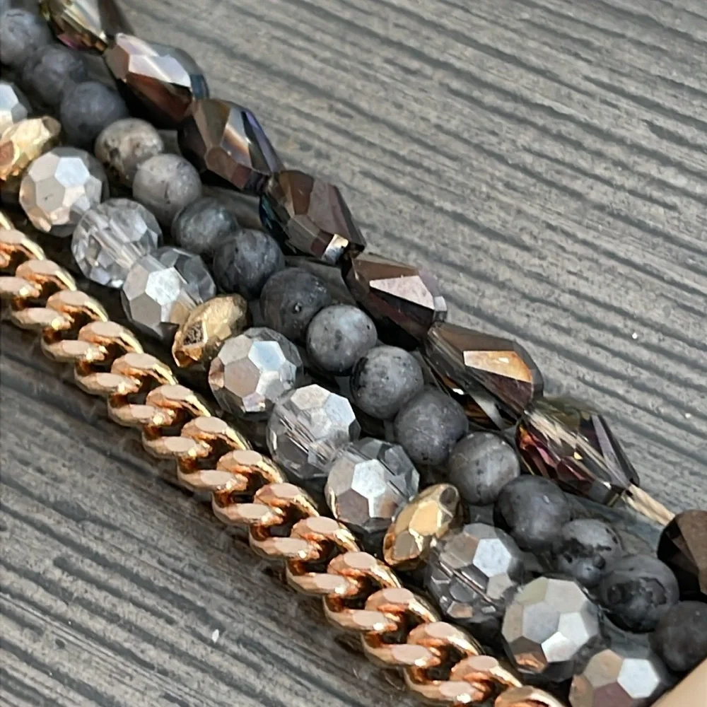 Victoria Emerson Stacked Bracelet with One Clasp Crystal, Stone & Chain - Picture 6 of 16